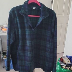 Lands' End Green and Navy Plaid Half-Zip Fleece